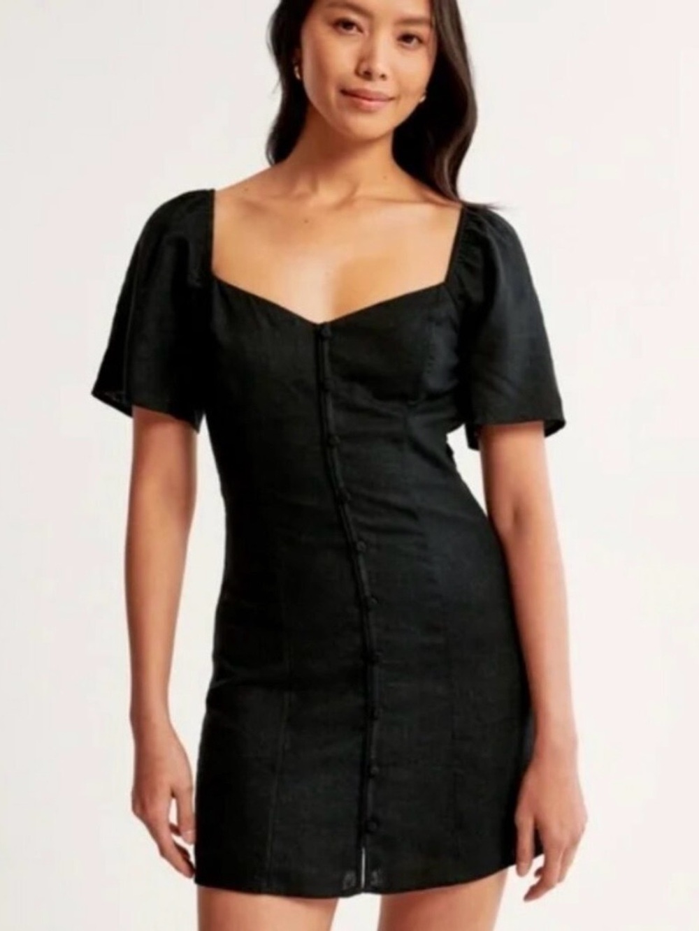 Abercrombie & Fitch Black Square-Neck Button Mini Dress